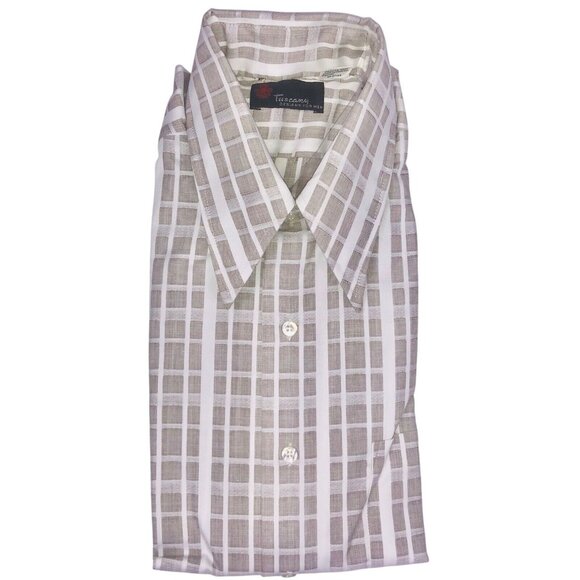 Vintage 70s Tuscany Dress Shirt Mens Size 16.5 33 White Gray Long Sleeve NEW - Picture 1 of 8